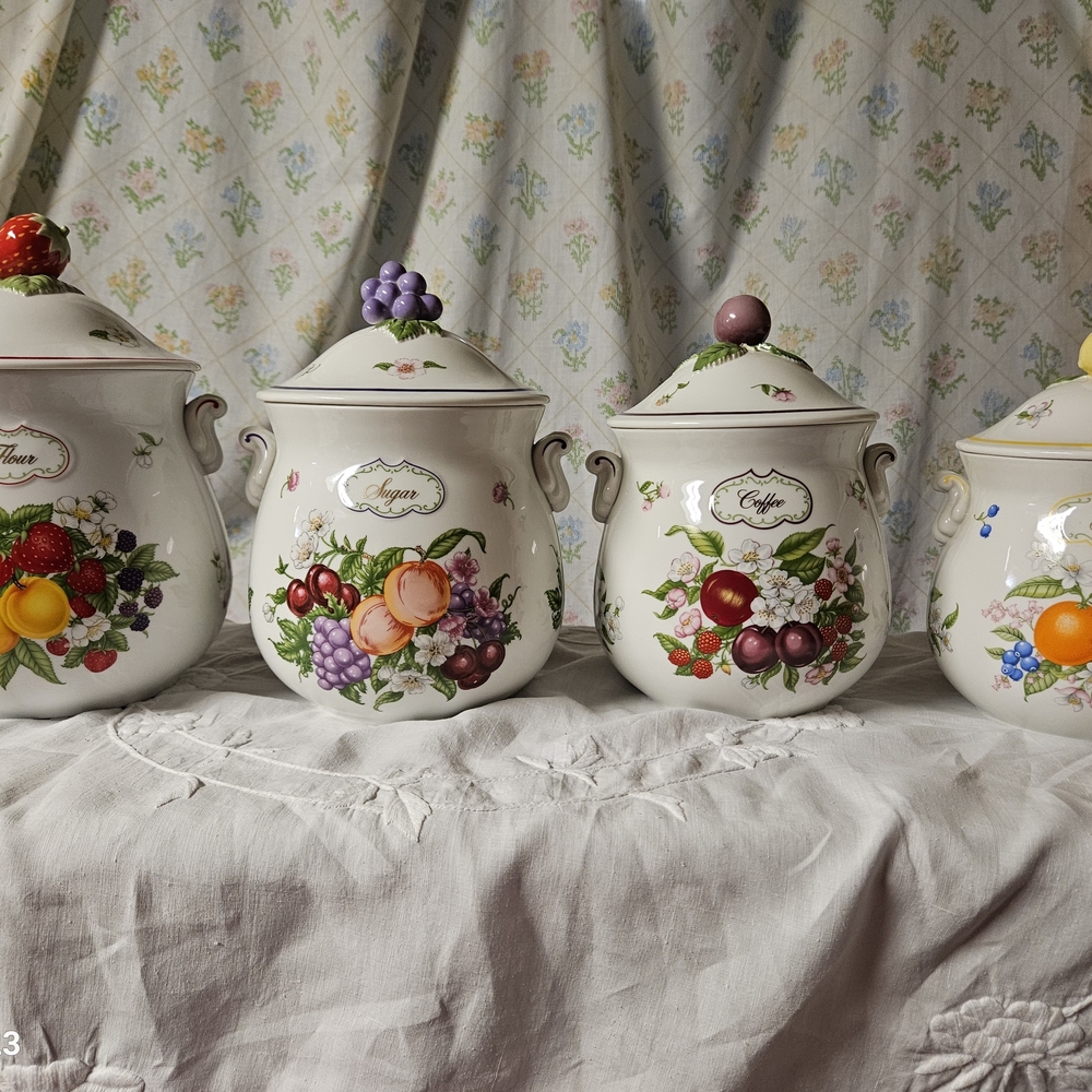Lenox Orchard 4 Piece Vintage Mint Condition Rare Collection Canister Set